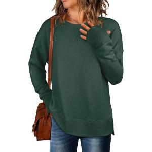 imageANRABESS Sweatshirts for Women 2025 Fall Long Sleeve Shirts Oversized Crewneck Lightweight Side Split Casual Pullover TopsForest Green