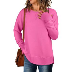 imageANRABESS Sweatshirts for Women 2025 Fall Long Sleeve Shirts Oversized Crewneck Lightweight Side Split Casual Pullover TopsHot Pink