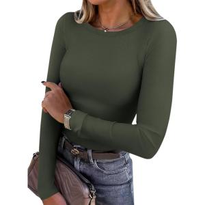 imageANRABESS Women Long Sleeve Thermal Shirt Fleece Tops 2025 Fall Winter Crew Neck Casual Base Layer TShirts Warm UndershirtsArmy Green