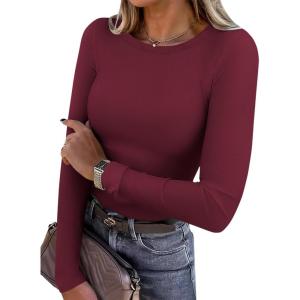 imageANRABESS Women Long Sleeve Thermal Shirt Fleece Tops 2025 Fall Winter Crew Neck Casual Base Layer TShirts Warm UndershirtsDark Red