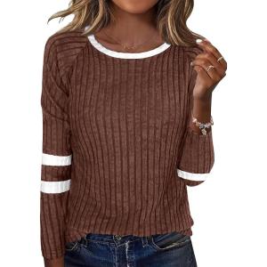 imageANRABESS Women Long Sleeve Tops Color Block Casual Shirts Lightweight Sweaters Fall Fashion Outfits 2025 Teen Girls ClothesBrownwhite