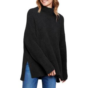 imageANRABESS Women Oversized Turtleneck Long Sleeve Fuzzy Knit Slit Side Chunky Warm Pullover Sweaters 2025Black
