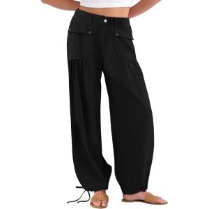 imageANRABESS Womens Baggy Jeans 2025 Fashion Mid Rise Tie Ankle Wide Leg Harem Palazzo Denim Pants with PocketsBlack Soild