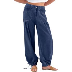imageANRABESS Womens Baggy Jeans 2025 Fashion Mid Rise Tie Ankle Wide Leg Harem Palazzo Denim Pants with PocketsBlue
