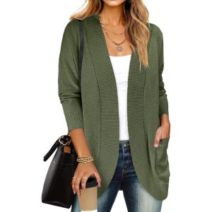 imageANRABESS Womens Cardigan Sweaters Open Front Long Sleeve Shawl Neck Dressy Casual 2025 Trendy Fall Winter Knit Outerwear CoatArmy Green