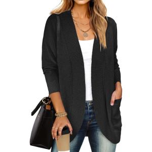 imageANRABESS Womens Cardigan Sweaters Open Front Long Sleeve Shawl Neck Dressy Casual 2025 Trendy Fall Winter Knit Outerwear CoatBlack