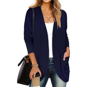 imageANRABESS Womens Cardigan Sweaters Open Front Long Sleeve Shawl Neck Dressy Casual 2025 Trendy Fall Winter Knit Outerwear CoatNavy Blue
