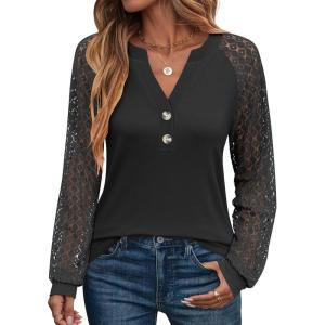 imageANRABESS Womens Lace Long Sleeve Shirts V Neck Henley Tops Dressy Casual Blouses 2025 Fall Fashion Travel OutfitsBlack