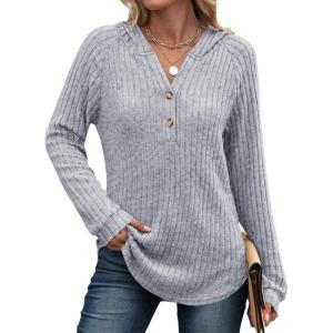 imageANRABESS Womens Long Sleeve Henley Tops Ribbed Knit Hoodie Shirts 2025 Fall Loose Fit Lightweight Hooded SweatersGrey
