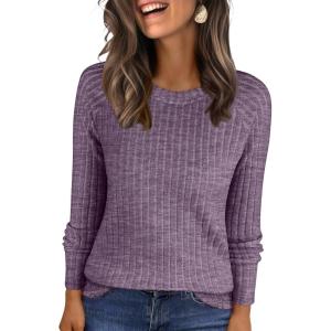 imageANRABESS Womens Long Sleeve Shirts 2025 Fall Lightweight Sweater Tunic Tops Crewneck Casual Loose Fit Work Travel OutfitsPurple