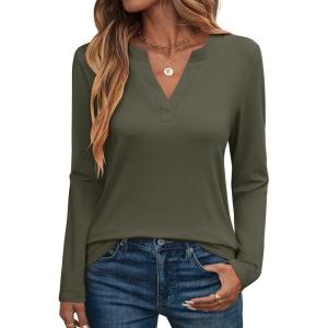 imageANRABESS Womens Long Sleeve Shirts V Neck Business Casual Work Tunic Tops Basic Tees 2025 Fall OutfitsArmy Green
