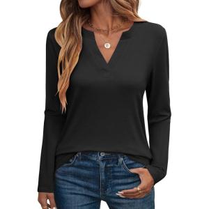 imageANRABESS Womens Long Sleeve Shirts V Neck Business Casual Work Tunic Tops Basic Tees 2025 Fall OutfitsBlack
