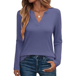 imageANRABESS Womens Long Sleeve Shirts V Neck Business Casual Work Tunic Tops Basic Tees 2025 Fall OutfitsBlue Gray