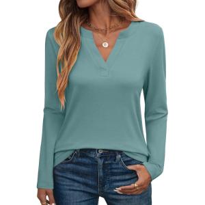 imageANRABESS Womens Long Sleeve Shirts V Neck Business Casual Work Tunic Tops Basic Tees 2025 Fall OutfitsCadet Blue
