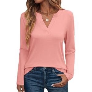 imageANRABESS Womens Long Sleeve Shirts V Neck Business Casual Work Tunic Tops Basic Tees 2025 Fall OutfitsCoral Pink