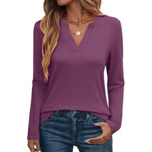 imageANRABESS Womens Long Sleeve Shirts V Neck Business Casual Work Tunic Tops Basic Tees 2025 Fall OutfitsMauve
