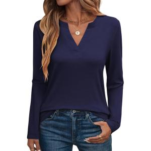 imageANRABESS Womens Long Sleeve Shirts V Neck Business Casual Work Tunic Tops Basic Tees 2025 Fall OutfitsNavy Blue