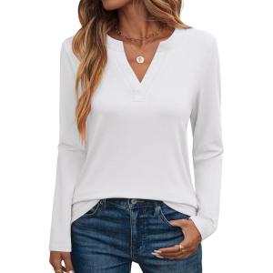 imageANRABESS Womens Long Sleeve Shirts V Neck Business Casual Work Tunic Tops Basic Tees 2025 Fall OutfitsWhite