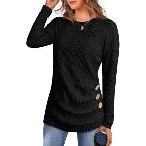 imageANRABESS Womens Long Sleeve Tunic Top 2025 Fall Sweaters Lightweight Ribbed Knit Buttons Shirts Casual Work OutfitsBlack