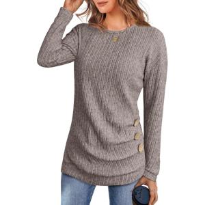 imageANRABESS Womens Long Sleeve Tunic Top 2025 Fall Sweaters Lightweight Ribbed Knit Buttons Shirts Casual Work OutfitsCool Ash Brown