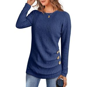 imageANRABESS Womens Long Sleeve Tunic Top 2025 Fall Sweaters Lightweight Ribbed Knit Buttons Shirts Casual Work OutfitsDark Blue