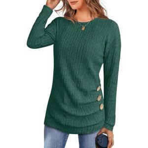 imageANRABESS Womens Long Sleeve Tunic Top 2025 Fall Sweaters Lightweight Ribbed Knit Buttons Shirts Casual Work OutfitsGreen