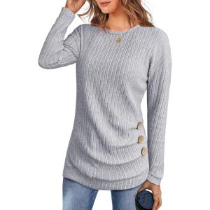 imageANRABESS Womens Long Sleeve Tunic Top 2025 Fall Sweaters Lightweight Ribbed Knit Buttons Shirts Casual Work OutfitsGrey