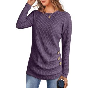 imageANRABESS Womens Long Sleeve Tunic Top 2025 Fall Sweaters Lightweight Ribbed Knit Buttons Shirts Casual Work OutfitsPurple