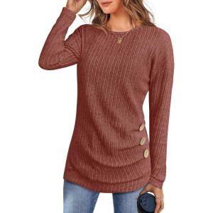 imageANRABESS Womens Long Sleeve Tunic Top 2025 Fall Sweaters Lightweight Ribbed Knit Buttons Shirts Casual Work OutfitsRust Orange