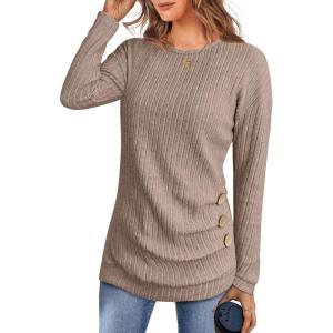 imageANRABESS Womens Long Sleeve Tunic Top 2025 Fall Sweaters Lightweight Ribbed Knit Buttons Shirts Casual Work OutfitsTan