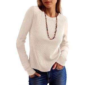 imageANRABESS Womens Long Sleeve Waffle Knit Shirts Casual Slim Fitted Crew Neck Thermal Tops Basic Tee 2025 Fall Trendy OutfitsParchment