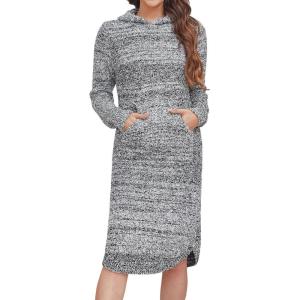 imageANRABESS Womens Nightgown Fuzzy Fleece Long Sleeve Hooded Night Gown Knit House Dress with Pocket 2025 Fall Winter LoungewearHeather Black