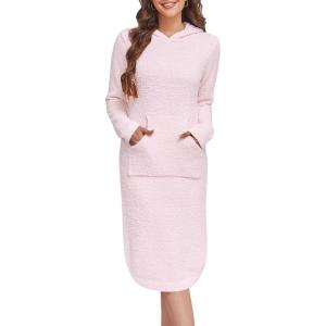 imageANRABESS Womens Nightgown Fuzzy Fleece Long Sleeve Hooded Night Gown Knit House Dress with Pocket 2025 Fall Winter LoungewearHeather Pink