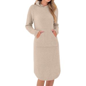 imageANRABESS Womens Nightgown Fuzzy Fleece Long Sleeve Hooded Night Gown Knit House Dress with Pocket 2025 Fall Winter LoungewearLight Khaki