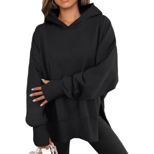 imageANRABESS Womens Oversized Hoodies Long Sleeve Fleece Side Slit Hooded Sweatshirts Pullover 2025 Fall Outfits Y2K ClothesBlack
