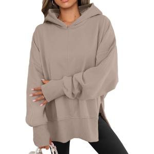 imageANRABESS Womens Oversized Hoodies Long Sleeve Fleece Side Slit Hooded Sweatshirts Pullover 2025 Fall Outfits Y2K ClothesCoffee Grey