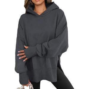 imageANRABESS Womens Oversized Hoodies Long Sleeve Fleece Side Slit Hooded Sweatshirts Pullover 2025 Fall Outfits Y2K ClothesDeep Grey