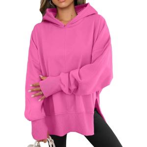 imageANRABESS Womens Oversized Hoodies Long Sleeve Fleece Side Slit Hooded Sweatshirts Pullover 2025 Fall Outfits Y2K ClothesHot Pink