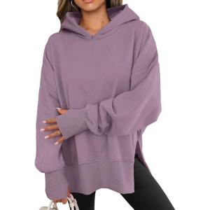imageANRABESS Womens Oversized Hoodies Long Sleeve Fleece Side Slit Hooded Sweatshirts Pullover 2025 Fall Outfits Y2K ClothesLight Nutmeg