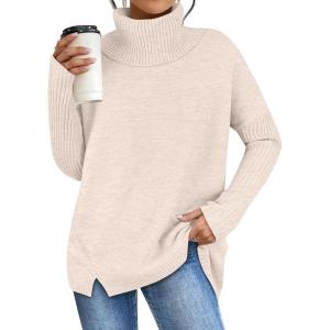 imageANRABESS Womens Oversized Sweater Turtleneck Long Sleeve Casual Knit Tunic Pullover Sweaters Tops 2025 Fall Winter OutfitsAlmond