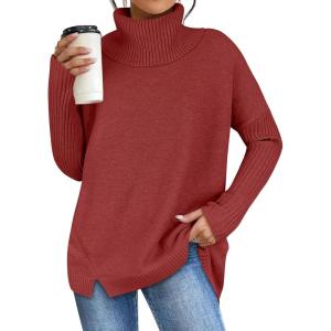 imageANRABESS Womens Oversized Sweater Turtleneck Long Sleeve Casual Knit Tunic Pullover Sweaters Tops 2025 Fall Winter OutfitsBrick Red