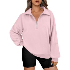imageANRABESS Womens Oversized Sweatshirts Quarter Zip Long Sleeve Comfy Casual Boxy Pullover Tops 2025 Fall Trendy Y2K OutfitsPink
