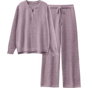imageANRABESS Womens Pajama Fuzzy Fleece 2 Piece Long Sleeve Top Wide Leg Pants Lounge Matching Pj Sets 2025 Fall Winter OutfitsPurple