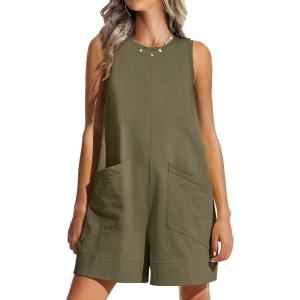 imageANRABESS Womens Romper Casual Loose Sleeveless 2025 Summer One Piece Outfit Crewneck Short Jumpsuit Overall Outfits ampamp PocketsArmy Green