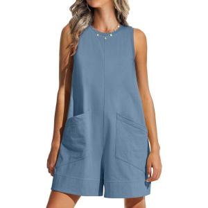 imageANRABESS Womens Romper Casual Loose Sleeveless 2025 Summer One Piece Outfit Crewneck Short Jumpsuit Overall Outfits ampamp PocketsLight Blue