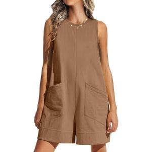 imageANRABESS Womens Romper Casual Loose Sleeveless 2025 Summer One Piece Outfit Crewneck Short Jumpsuit Overall Outfits ampamp PocketsLight Brown