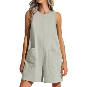 imageANRABESS Womens Romper Casual Loose Sleeveless 2025 Summer One Piece Outfit Crewneck Short Jumpsuit Overall Outfits ampamp PocketsLight Green
