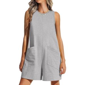 imageANRABESS Womens Romper Casual Loose Sleeveless 2025 Summer One Piece Outfit Crewneck Short Jumpsuit Overall Outfits ampamp PocketsLight Grey