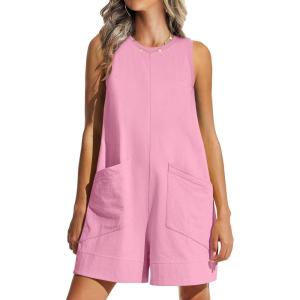 imageANRABESS Womens Romper Casual Loose Sleeveless 2025 Summer One Piece Outfit Crewneck Short Jumpsuit Overall Outfits ampamp PocketsLight Pink
