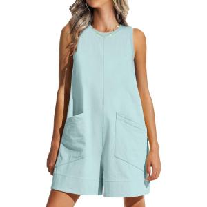 imageANRABESS Womens Romper Casual Loose Sleeveless 2025 Summer One Piece Outfit Crewneck Short Jumpsuit Overall Outfits ampamp PocketsMint Green